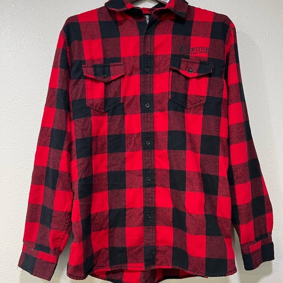 Burnside Red and Black Buffalo Plaid Button Down Shirt Libertine Brewing Large - Picture 1 of 8